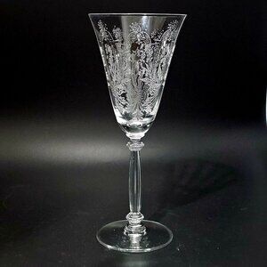 Tiffin Franciscan Blue Bell Water Glass 8.5"  made USA etched floral wine 9oz